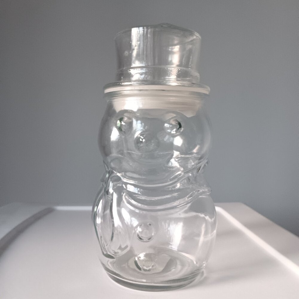 Glass Snowman Cookie Jar with Airtight Lid  7" Tall Clear Christmas Decoration